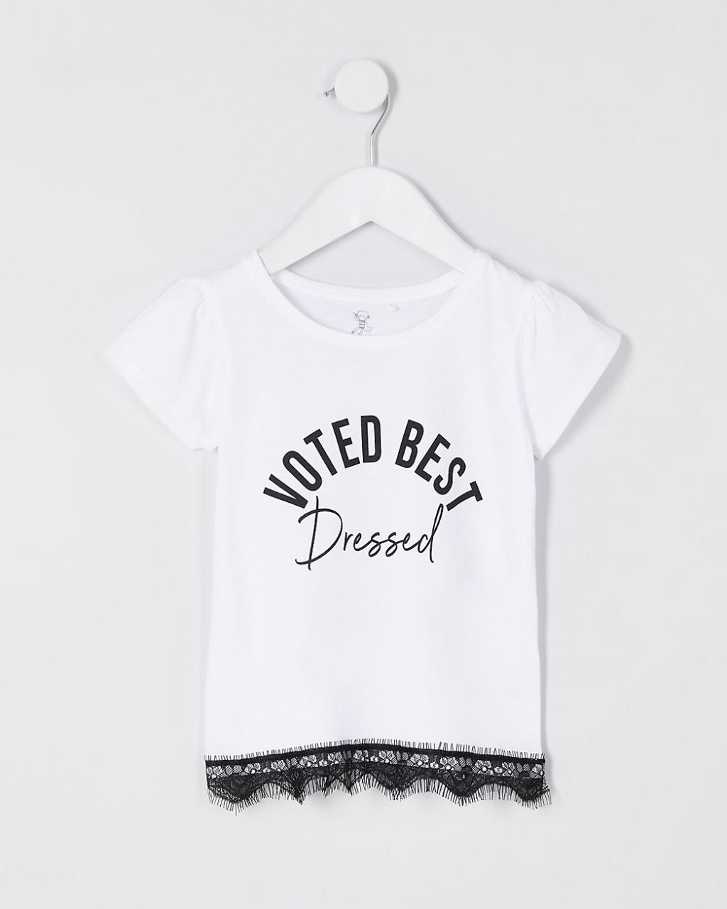 MINI GIRLS WHITE 'BEST DRESSED' LACE T-SHIRT