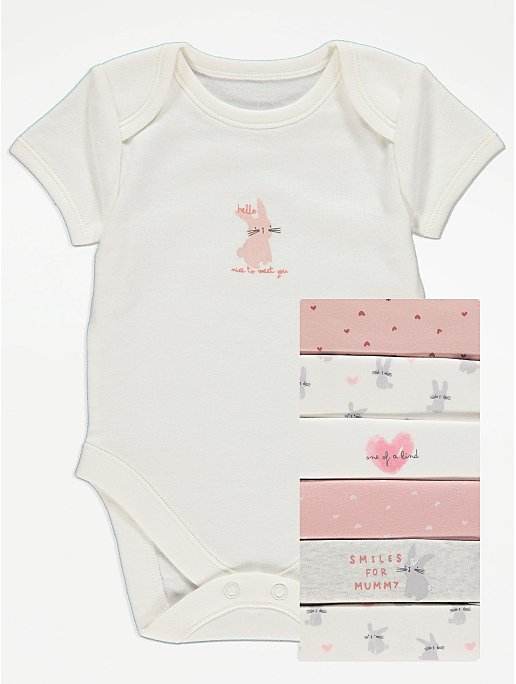 Pink Assorted Bunny Short Sleeve Bodysuits 7 Pack