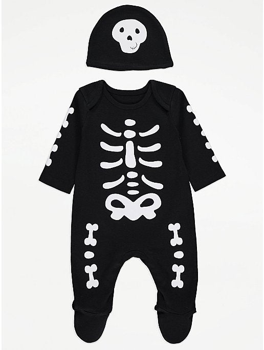 Black Skeleton Sleepsuit and Hat Outfit