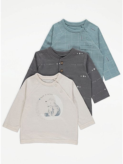 Blue Polar Bear Print Long Sleeve Tops 3 Pack