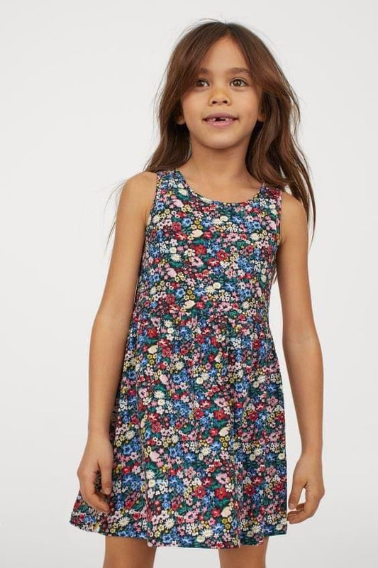 DARK BLUE SMALL FLOWERS JERSEY DRESS