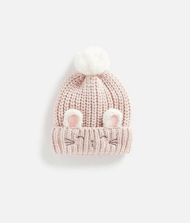 Mouse Knitted Hat with Pom Pom