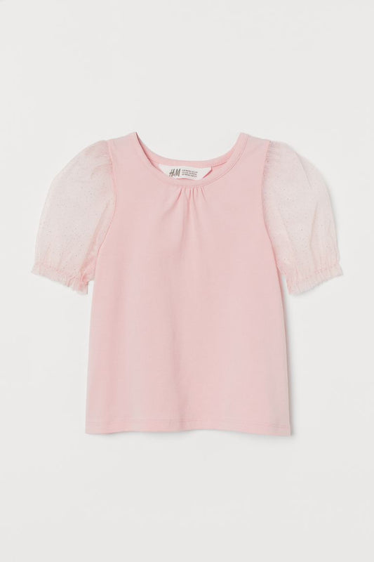 Pink shirt with mesh sleeves