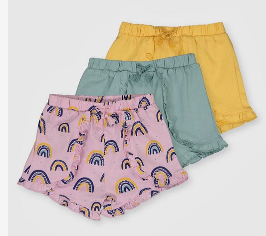 Rainbow Print, Blue & Yellow Shorts 3 Pack